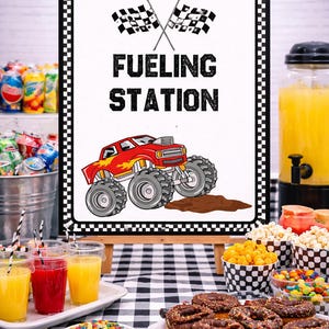 Monster Truck Fueling Station Sign, Printable Party Decor (Digital Download)