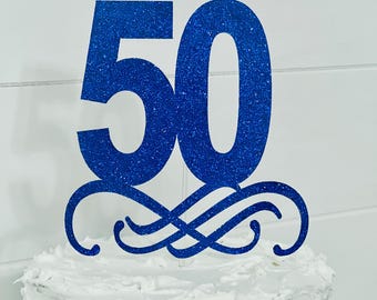 50th Birthday Glitter Cake Topper, Anniversary Celebration