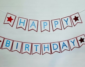 Red White and Blue Birthday Banner, 4th of July Birthday Decor, Red White and Blue Birthday Decor, American Birthday Banner