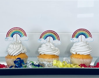 Rainbow Cupcake Toppers, Colorful Party Decorations (Set of 12)