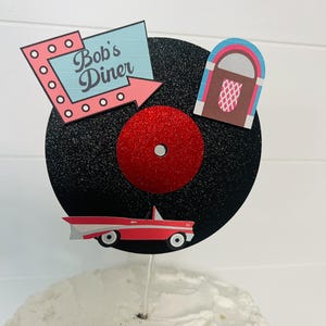 50&#39;s Cake Topper, Retro Inspired Cake Topper, Rock N Roll Cake Topper, Sock Hop, Oldies, Vintage Cake Topper, Rockabilly Cake Topper