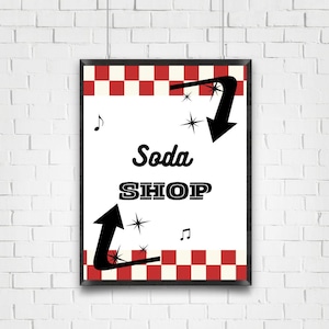 50&#39;s Theme Party Printables, Sock Hop Party, Rock and Roll Party, Retro Diner Party Signs, Grease Party Theme, Soda Shop Printable Sign