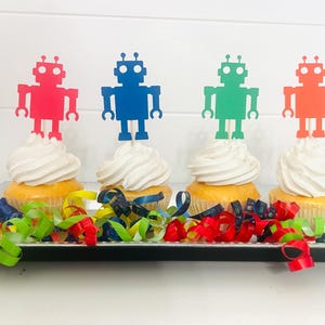 Robot Cupcake Toppers, Robot Birthday Decor, Robot Party Decor, Kids Robot Themed Cupcake Toppers, Robotics Party Decor, Tech Party Decor