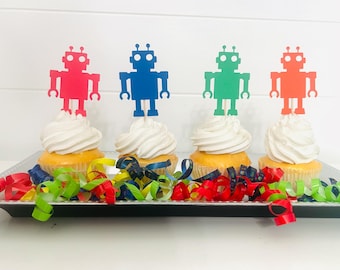 Steampunk Gears Cake Toppers - 18 Piece Acrylic Robot Birthday Decorations For Cakes & Cupcakes