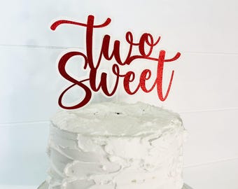 Two Sweet Glitter Cake Topper, 2nd Birthday Party Decor