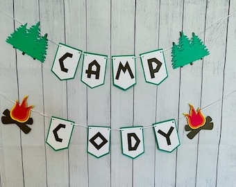 Camping Birthday Banner, Camping Banner, Camp Name Banner, Outdoors Camping Banner
