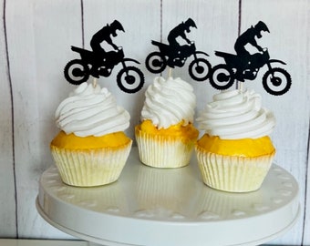 Dirt Bike Cupcake Toppers, Motorcycle Cupcake Toppers, Dirt Bike Party Decor