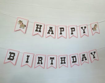 Banner de cumpleaños de vaquera rosa, decoración para fiesta del oeste