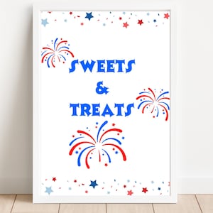 Red White and Blue Printable Sign, 4th of July Printables, Memorial Day Printables, Patriotic Printables, Sweet Treats Printable Sign
