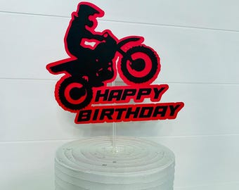 Décoration de gâteau de joyeux anniversaire de moto de saleté, décoration de fête de motocross