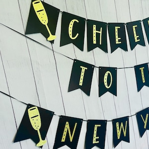 Cheers To the New Year Banner, New Years Eve Party Decor, New Years Eve Banner, Black and Gold New Years Banner
