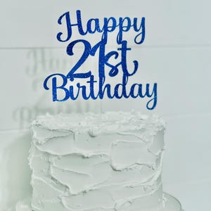 Happy 21st Birthday Cake Topper, Milestone Birthday Topper, 21st Birthday Party Decor, Glitter 21st Birthday Cake Topper