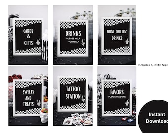 Bad Two the Bone Party Signs Bundle, Rocker Birthday Decor (Digital Download)