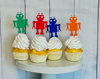 Robot Cupcake Toppers, Robot Birthday Decor, Robot Party Decor, Kids Robot Themed Cupcake Toppers