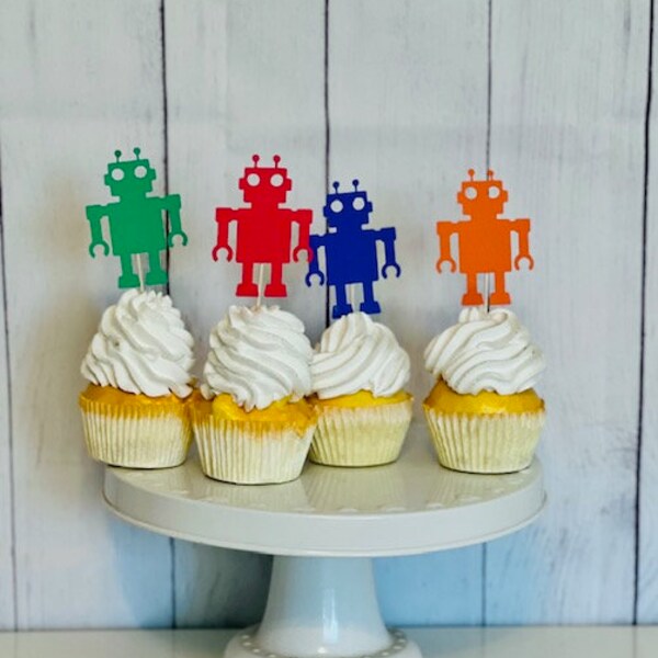 Robot Cupcake Toppers, Robot Birthday Decor, Robot Party Decor, Kids Robot Themed Cupcake Toppers