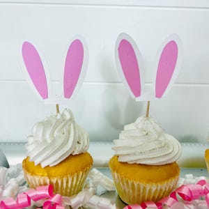 Bunny Ear Cupcake Toppers, Easter Cupcake Toppers, Spring Party Decor, Baby Shower Toppers, Bunny Themed Party Decor, Springtime Party Decor