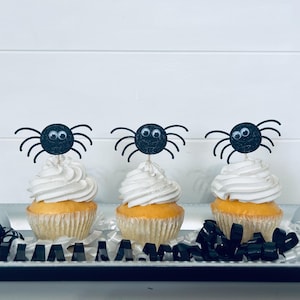 Spider Cupcake Toppers,  Googly Eye Cupcake Toppers, Halloween Cupcake Toppers, Halloween Party Decor, Spider Party Decor, Googly Eye Decor