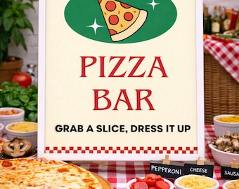 Pizza Party digitales Schild, Bauen Sie Ihre eigene Pizzabar (druckbar)