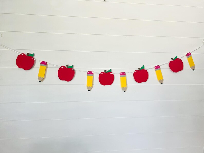Apple and Pencil Garland | Back to School Classroom Banner - Etsy