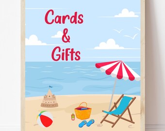 Beach Party Cards & Gifts Sign, Summer Decor (Printable)