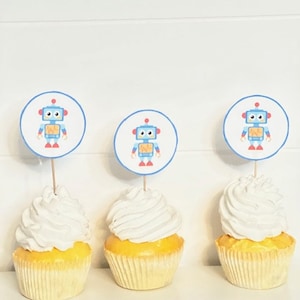 Printable Robot Cupcake Toppers, Robot Party Decor, Robot Cupcake Toppers