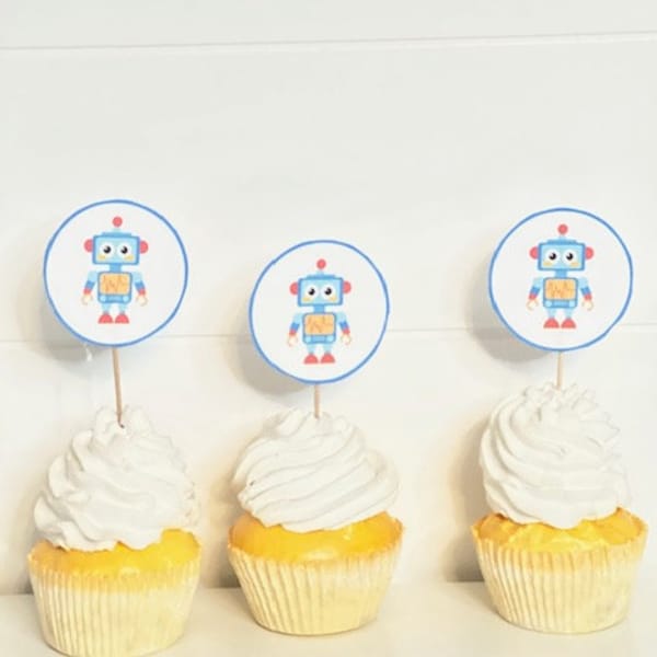 Printable Robot Cupcake Toppers, Robot Party Decor, Robot Cupcake Toppers