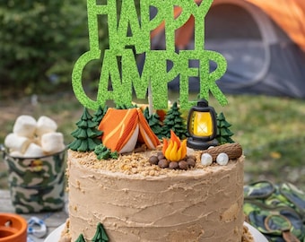 One Happy Camper Cake Topper | Glitter First Birthday, Outdoor Adventure