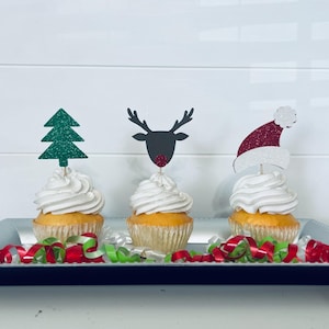 Christmas Cupcake Toppers, Holiday Party Decor, Festive Cupcake Toppers, Christmas Desert Decor, Seasonal Cupcake Toppers, Chrsitmas