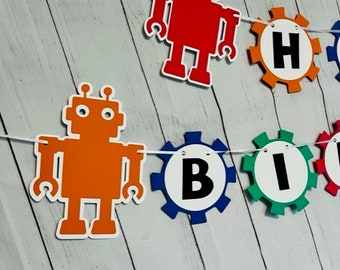 Robot Birthday Banner, Robot Themed Party Decor, Robot Party Decor, Boys Robot Birthday Banner