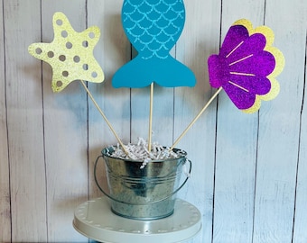 Centro de mesa para fiesta de sirena, decoración brillante bajo el mar