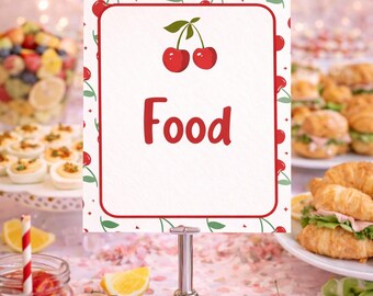 Cherry Food Tent Cards, Printable Buffet Labels, Party Food Signs (Digital Download)