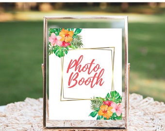 Photo Booth Hawaiian Printable Party Sign, Hawaiian Party Decor, Hawaiian Themed Party Decor