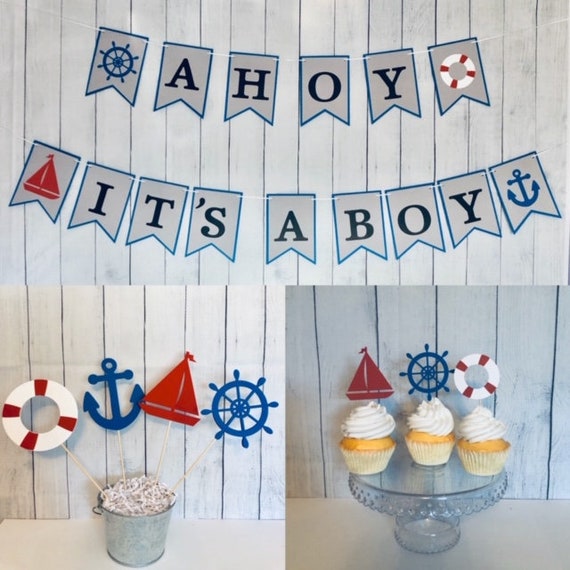 Party in a Box, Ahoy Its a Boy Baby Shower, Nautical Baby Shower Set, Nautical  Party Decor, Nautical Baby Shower Decor 