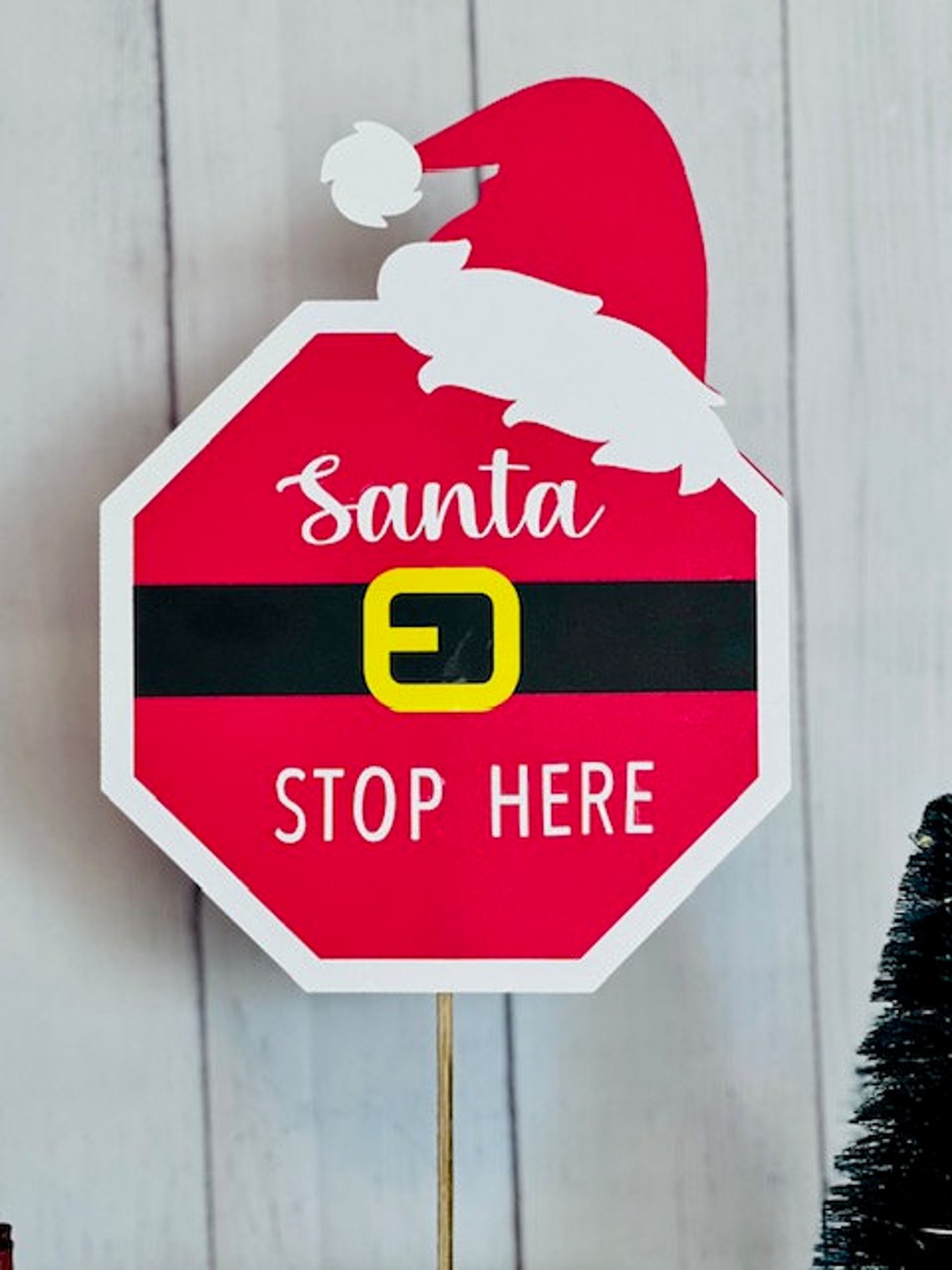 Cartello Natalizio 'Santa Stop Here' 30x30 Cm – Alluminio, Decorazione Umoristica Per Parete, Interni Ed Esterni