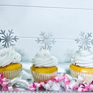 Snowflake Cupcake Toppers, Winter Party Decor, Snow Themed Party , Frosty Cupcake Toppers, Holiday Desert Decor, Winter Wonderland Party