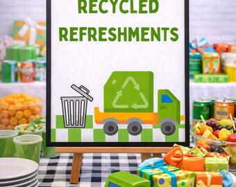 Trash Truck Birthday Party Sign, Recycled Refreshments (Printable)