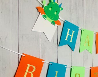 Dragon Birthday Banner, Fire Breathing Party Garland, Customizable