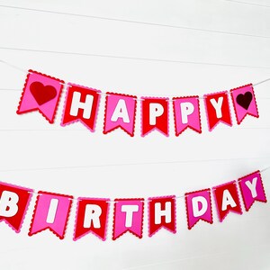 Valentines Birthday Banner, Heart Birthday Banner, Red Pink and White Birthday Banner, Pink Birthday Banner, Love Birthday Banner