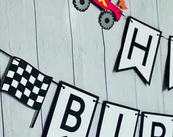 Monster Truck Birthday Banner, Off-Road Party Decor, Truck Theme Garland, Racing Party Decorations, Monster Truck Party Banner
