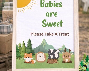 Woodland Animals Babies Sweet Treat Sign, Forest Friends Baby Shower Decor