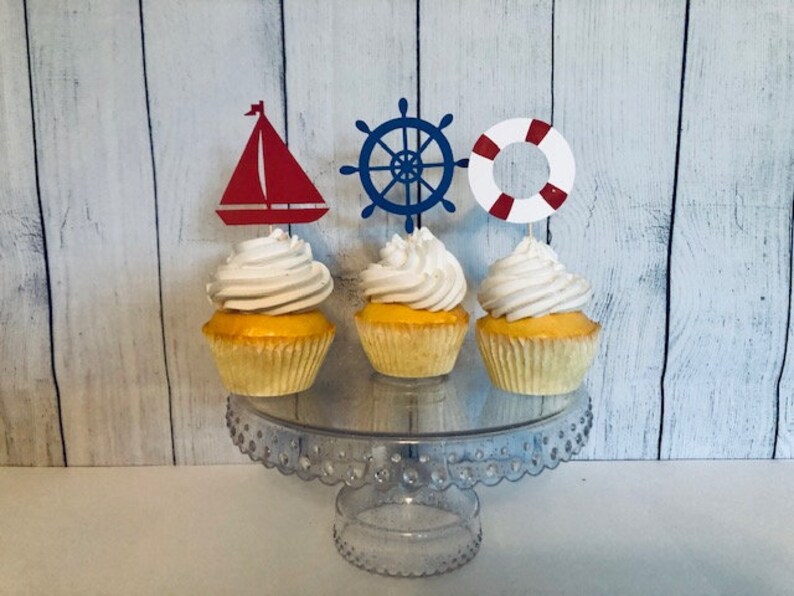 Nautical Cupcake Toppers Baby Shower Cupcake Toppers Ahoy Etsy
