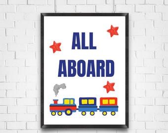 All Aboard Train Party Sign, Railroad Decor (Digital Download)