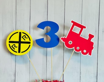 Train Birthday Centerpiece Sticks, Railroad Party Decor (Set of 3)