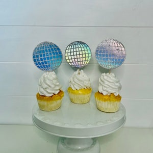 Disco Ball Cupcake Toppers, Disco Cowgirl Party Decor, 70s Themed Party Decor, Retro Cupcake Toppers, Disco Themed Cupcake Toppers