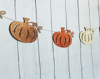 Pumpkin Garland, Glitter Pumpkin Garland, Pumpkin Garland Banner, Fall home decor, Fall pumpkin Decor, Gold glitter pumpkin banner Garland