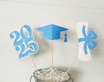 Glitter Graduation Centerpiece Sticks, Class of 2025 Decor