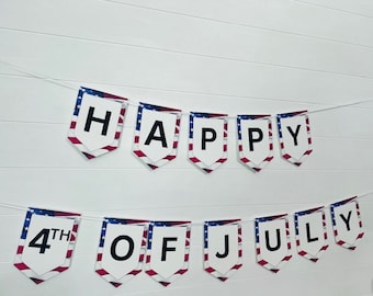 4th of July Banner, American Flag Printable Decor (Digital Download)