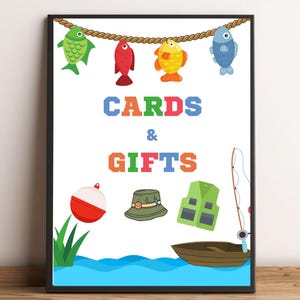 Cartes et cadeaux de pêche Enseigne imprimable, partie de pêche à imprimer, décoration de fête de pêche, décoration de fête de poisson, enseigne imprimable d'anniversaire de pêche
