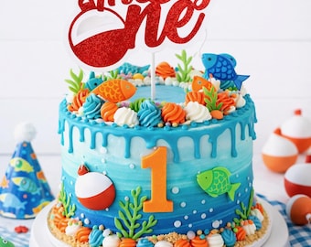 The Big One Cake Topper | Red Glitter Fishing 1st Birthday