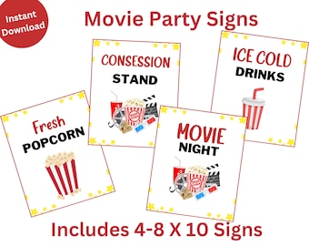 Movie Night Sign Printables, Concession Stand, Home Theater Decor (Digital Download)